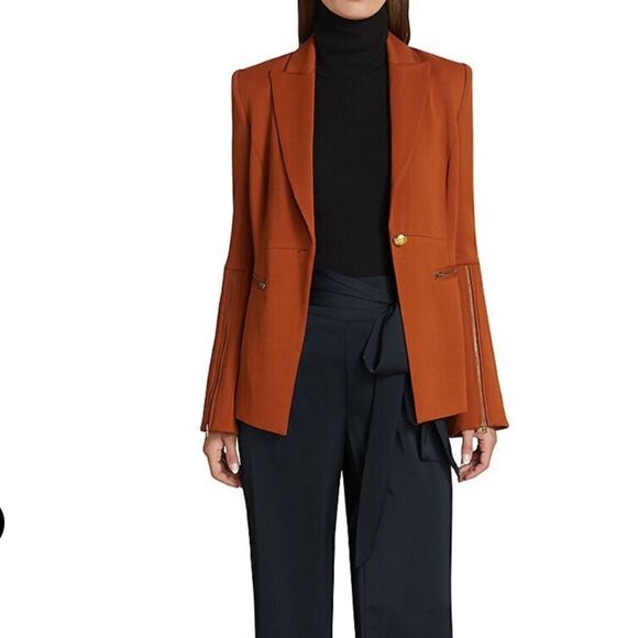 Ramy Brook Rachel Zip Sleeve Single Button Blazer in Cinnamon 6 - Picture 2 of 13